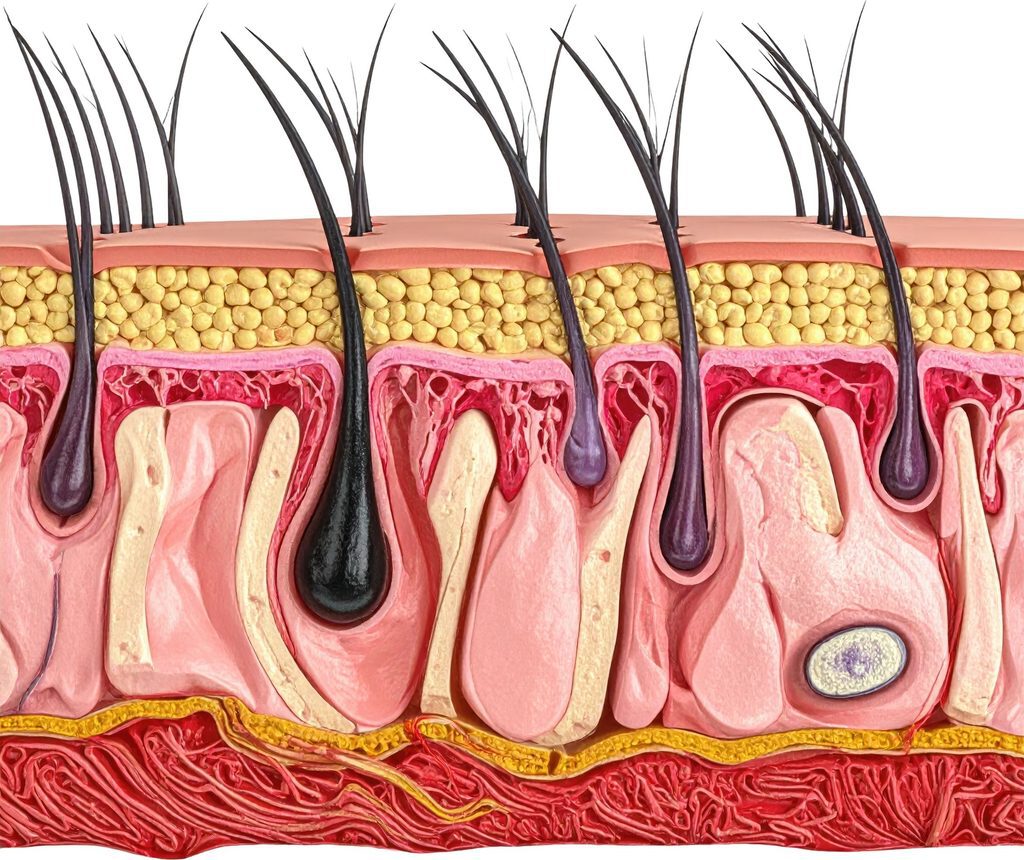 Diagram showing the hair follicle beneath the skin to explain whether can you wax during laser hair removal.